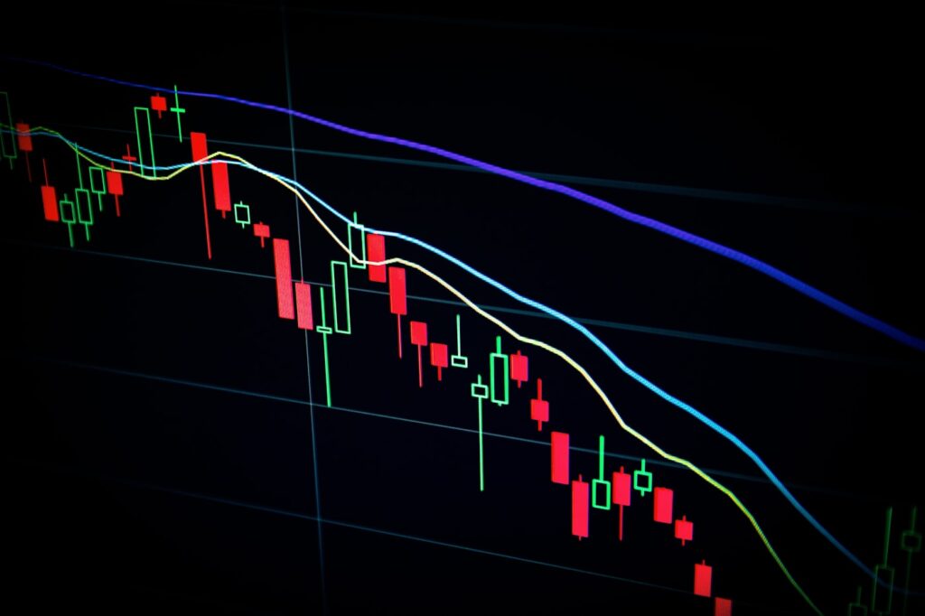 Institutional trading desk with market data monitors